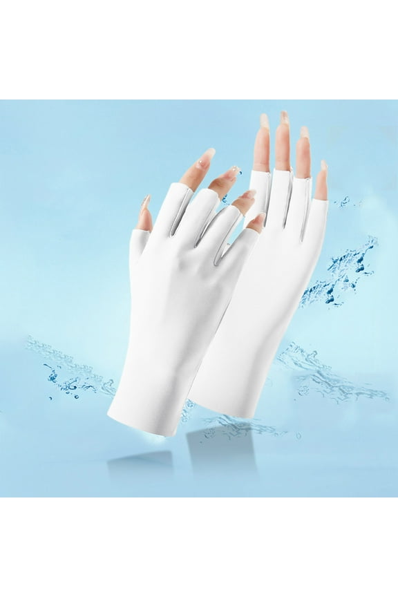Women Sunblock Fingerless Gloves Summer Ultraviolet Radiation Protection Driving Glove Non Slip for Outdoor Activities, White