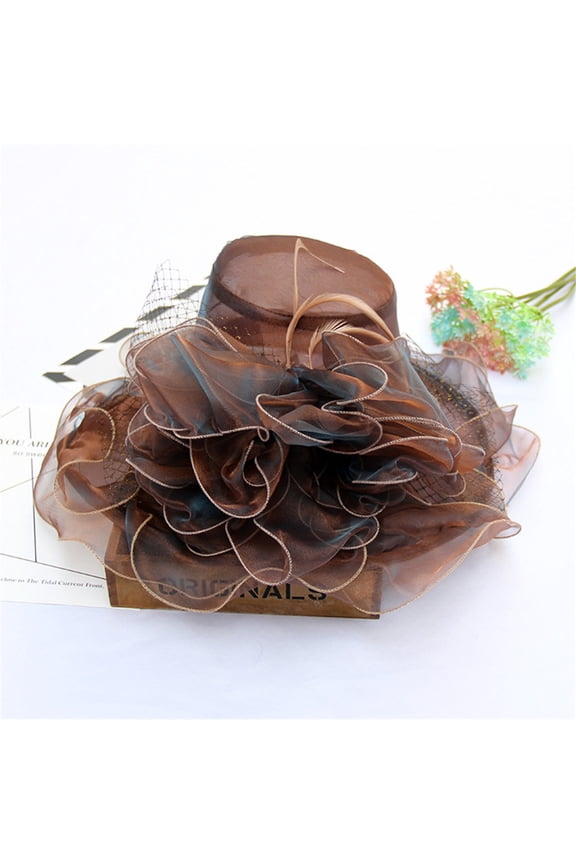 Women's Church Fascinator Cap Tea Party Wedding Hat Kentucky Derby Church Dress Hat for Women Fascinator Bridal Tea Party Wedding Hat Wide Brim, Brown
