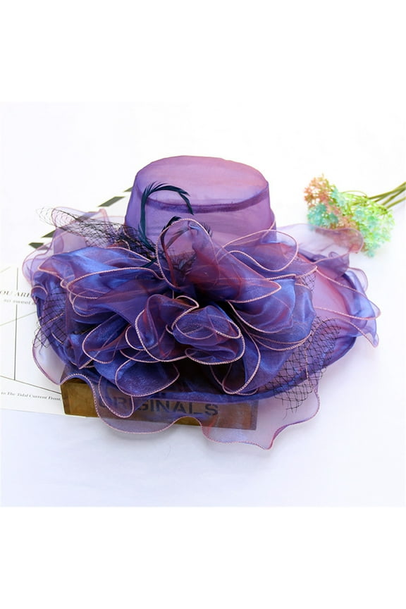 Women's Church Fascinator Cap Tea Party Wedding Hat Kentucky Derby Church Dress Hat for Women Fascinator Bridal Tea Party Wedding Hat Wide Brim, Purple