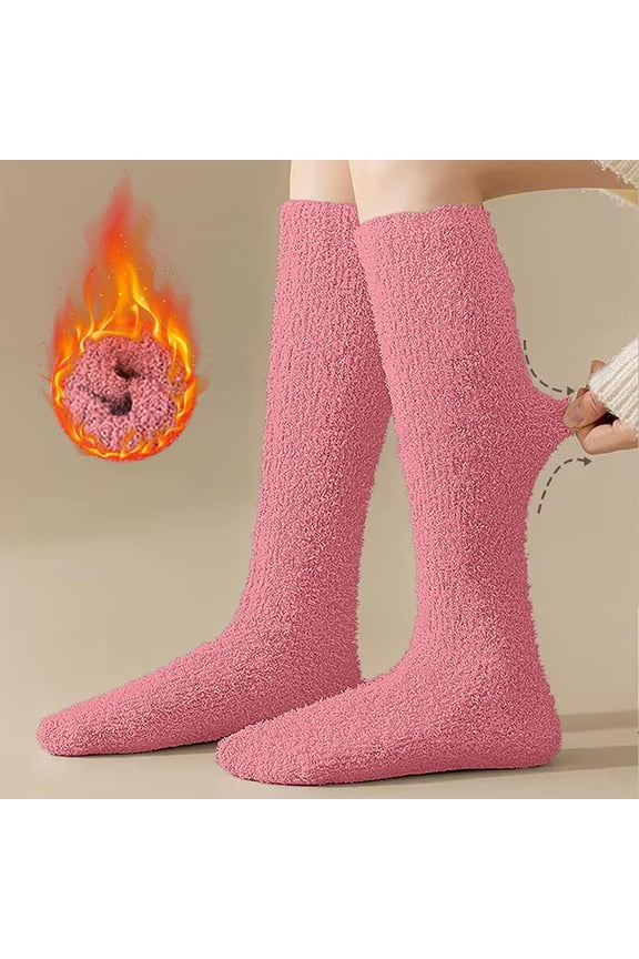 Womens Knee High Socks Winter Fuzzy Floor Socks Long Boot Crazy Fun Gift Cute Tall Socks for Child Girls, Pink