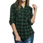 ALIGAMENT Womens Summer Tops, Plaid Shirts for Women Long Sleeve Christmas Fall Jacket, Green XXL