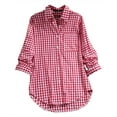 thumbnail image 1 of Aligament Womens Summer Tops, Women's Plaid Lapel Long Sleeve Vintage Shirt Top, Red L, 1 of 6