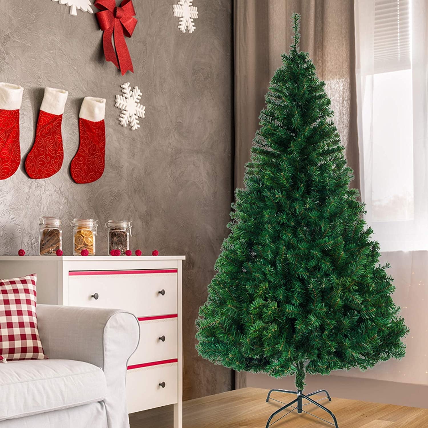 Alightup Artificial Christmas Tree with Foldable Stand for Easy Assembly, Xmas Tree Indoor or Outdoor, Home Party/Holiday/Christmas Decoration (8ft 1138 Branch)