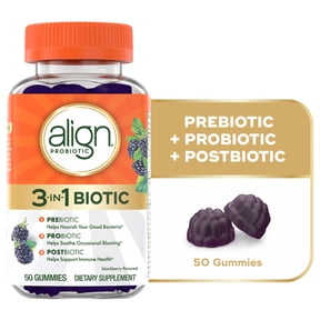 Align Probiotic, 3-in-1 Biotic Gummies, Prebiotic + Probiotic + Postbiotic, Probiotics for Women, Helps Relieve Occasional Bloating*, Blackberry Flavor, 50 Gummies