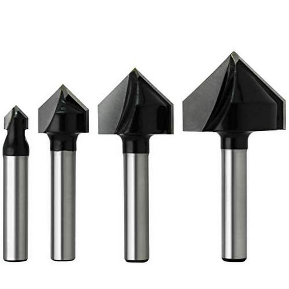 Align Carbide, 4-Piece 90 Degree V Groove Router Bits, 1/4 Inch Shank, Carbide Tipped, CNC Engraving Bit, Woodworking Chamfer Bevel Cutter, CNC Router Pro-Series.