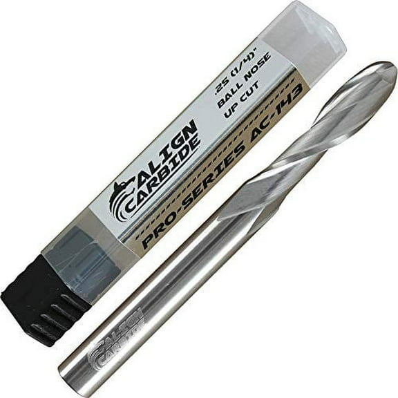Align Carbide, Ball Nose Router Bit, 1/4 Inch Cutting Diameter, 1/4 Inch Shank, Premium Solid Micro Grain Carbide, Spiral Plunge, 2 Flute, Ball Nose Cutting Face, CNC Router Pro-Series.