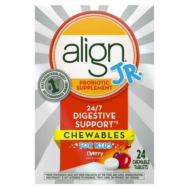 Align Jr. Chewables for Children, Daily Probiotic Supplement for Kids Digestive Health, Cherry Smoothie Flavor, 24 count, #1 Recommended Probiotic by Brand by Doctors