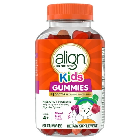 Align Kids Probiotic Supplement Gummies, Natural Fruit Flavors, 50 Count