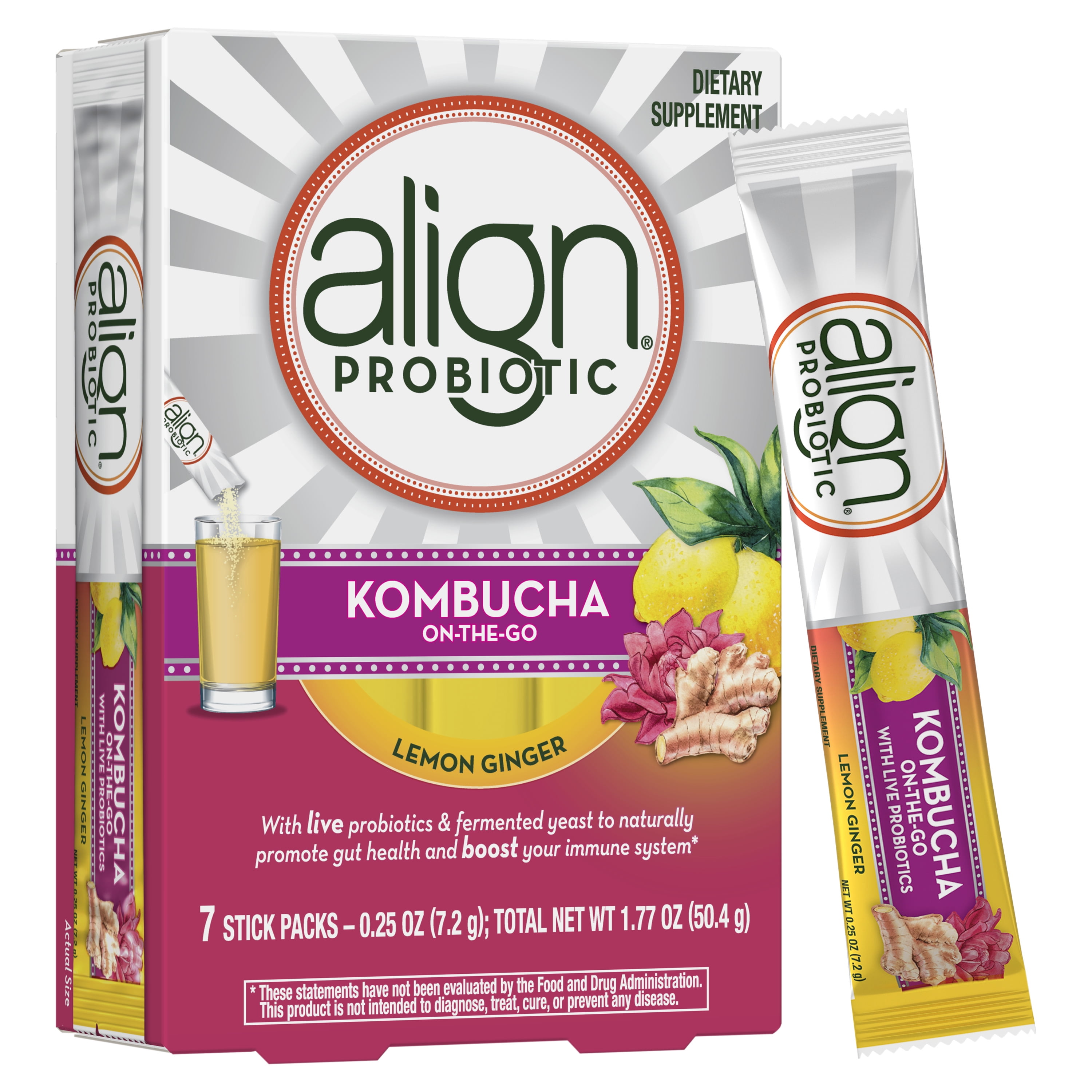 Align Kombucha Drink Mix, Live Probiotics and Fermented Yeast, 7 Pack