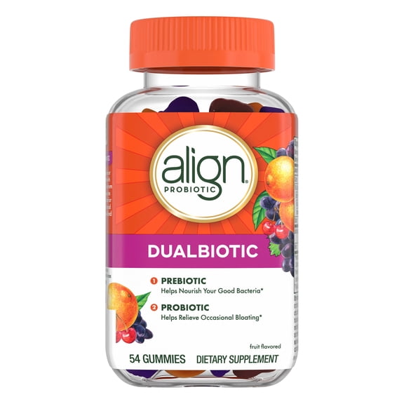 Align Dualbiotic, Prebiotics and Probiotics for Women and Men, Fruit Flavor, 54 Gummies