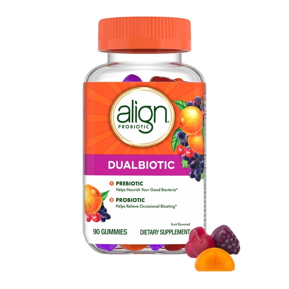 Align Dualbiotic, Prebiotics and Probiotics for Women and Men, Fruit Flavor, 90 Gummies