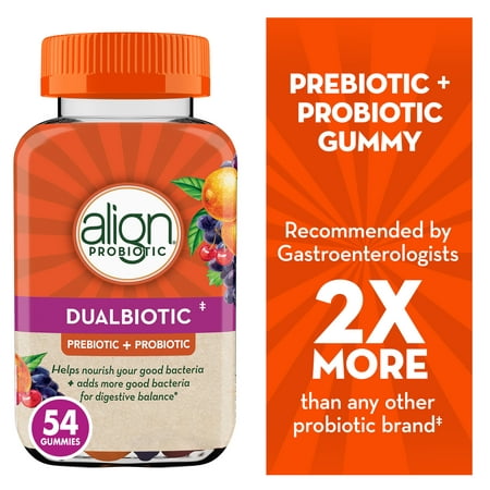 Align Probiotic Dualbiotic Gummies, Unisex Prebiotic & Probiotic Dietary Supplement, 54 Ct