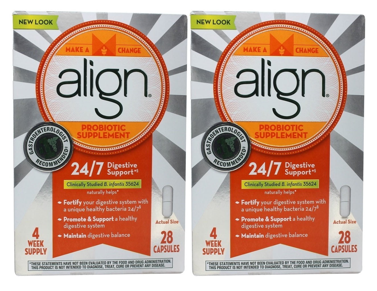 Align Probiotic Supplement 24/7 Digestive Support, 2 Packs of 28, 56