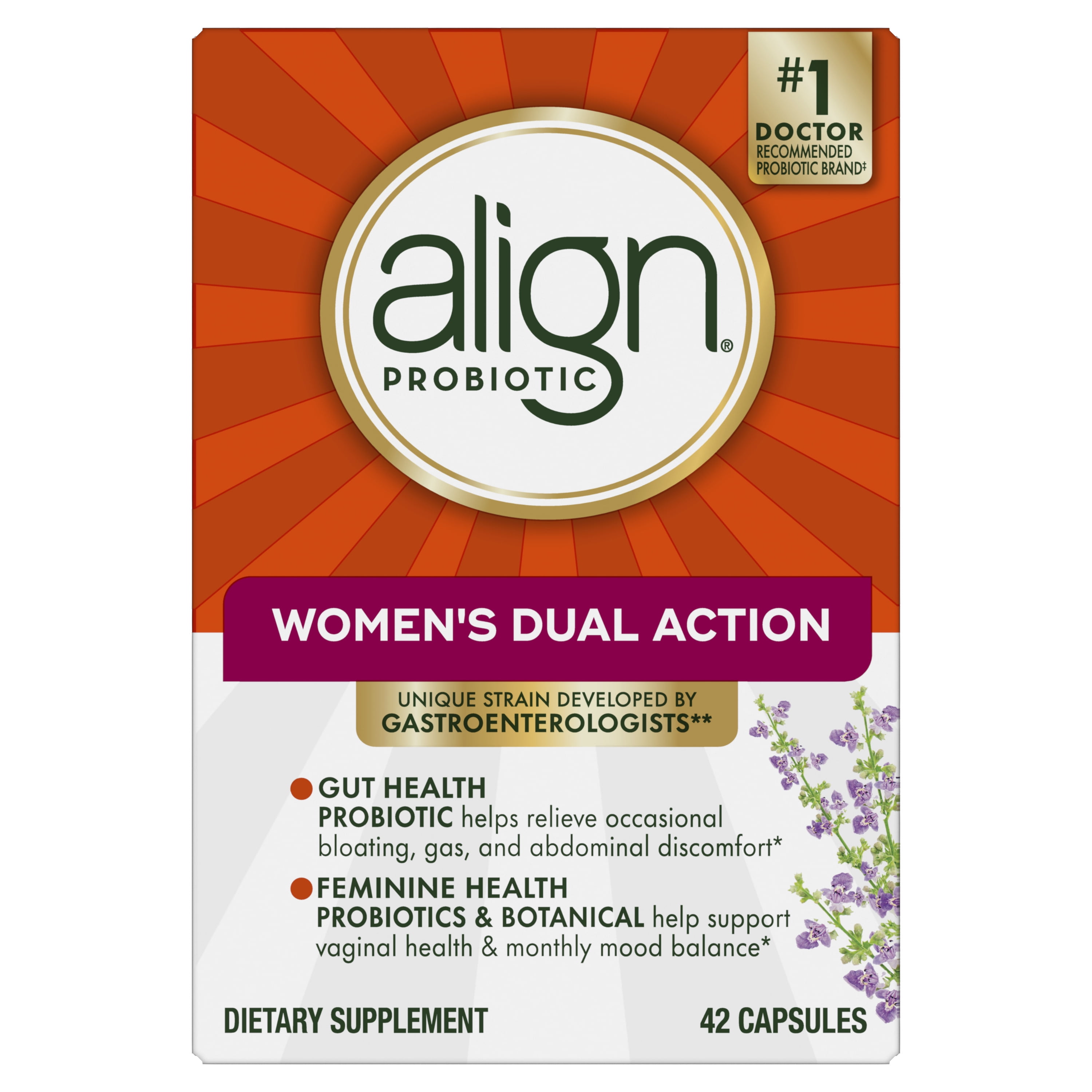 Align Probiotic Women's Dual Action Capsules, Daily Probiotic Supplement for Women's Health, 42 Count