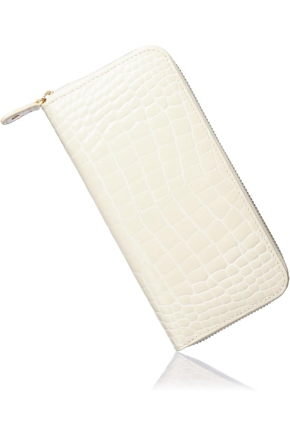 Align type Long wallet Leather made by TUSCANIA in Cowhide ART.GRETA Women's Elegant and easy to use Vertical card case In box (White Beige)