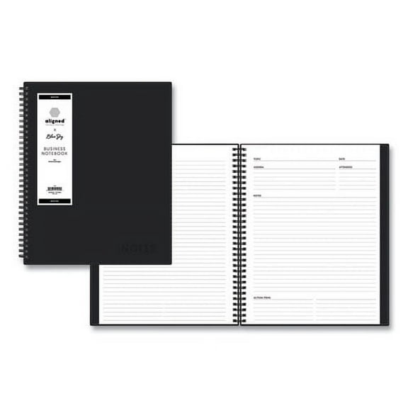 Aligned Business Notebook, 1 Subject, Meeting Notes Format, Narrow Rule, Black Cover, 11 X 8.5, 78 Sheets | Bundle of 10 Each