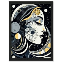 Aligned with the Universe Boho New Moon Goddess Mother Nature Sky Patterns Artwork Framed Wall Art Print A4