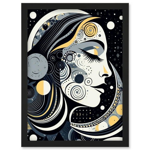 Aligned with the Universe Boho New Moon Goddess Mother Nature Sky Patterns Artwork Framed Wall Art Print A4