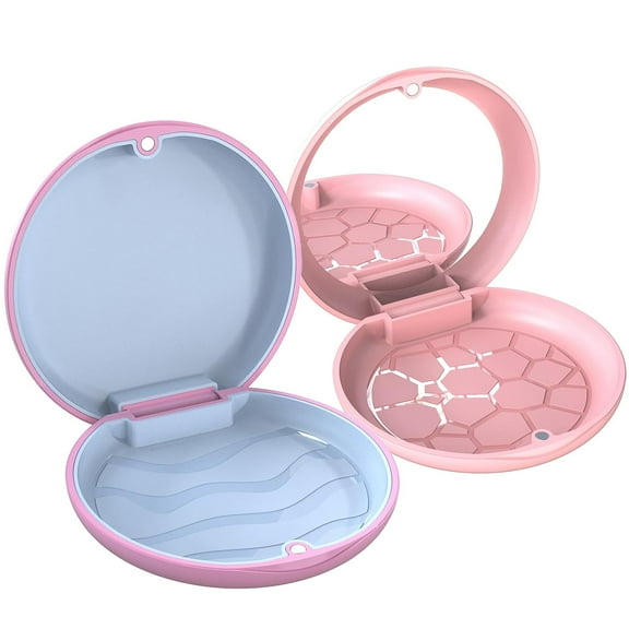 Aligner Case, Retainer Case, Braces Box, 2 Piece Orthodontic Box(1 pink with blue silicone + 1 pink with mirror).