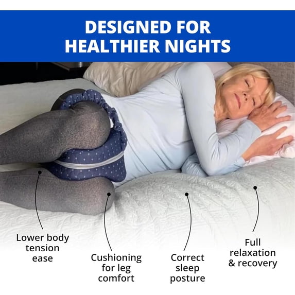 Alignment Leg Pillow for Side Sleepers – Ergonomic Memory Foam Knee Pillow with Adjustable Strap, Supports Hip & Back, Washable Breathable Cover for Restful Sleep, Navy