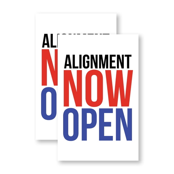 Alignment Now Open (2-Pack) 24 Inch x 36 Inch Vinyl Decals | Sign Insert Peel & Stick Decals Stickers Window Signs | Auto Shops, Tire Maintenance, Open Hours | Made in USA