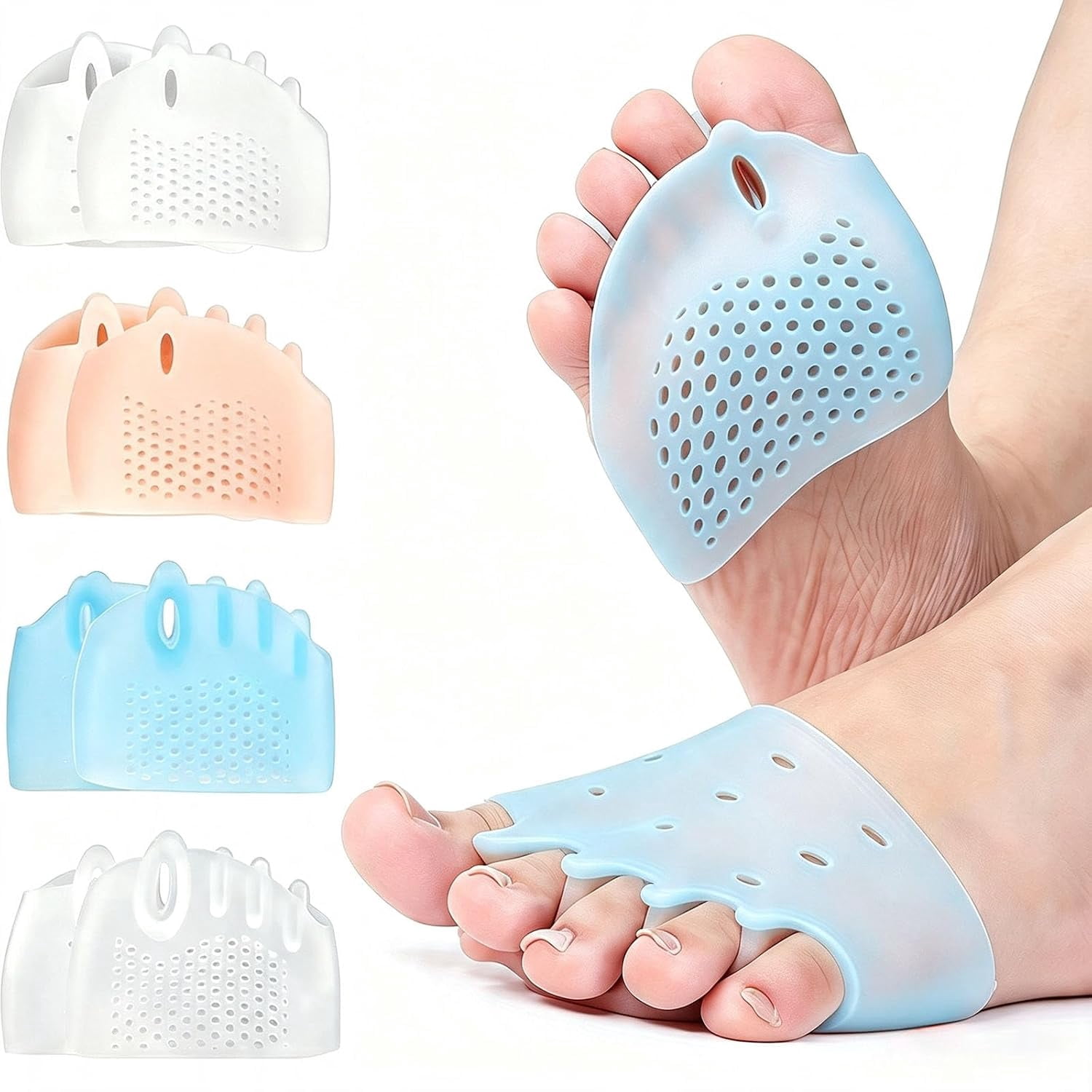 Alignura 3 in 1 Pro Toe Straighteners - Silicone Toe Separators for Curled Toes, Breathable Holes and Cushioned Support for Everyday Wear (blue)