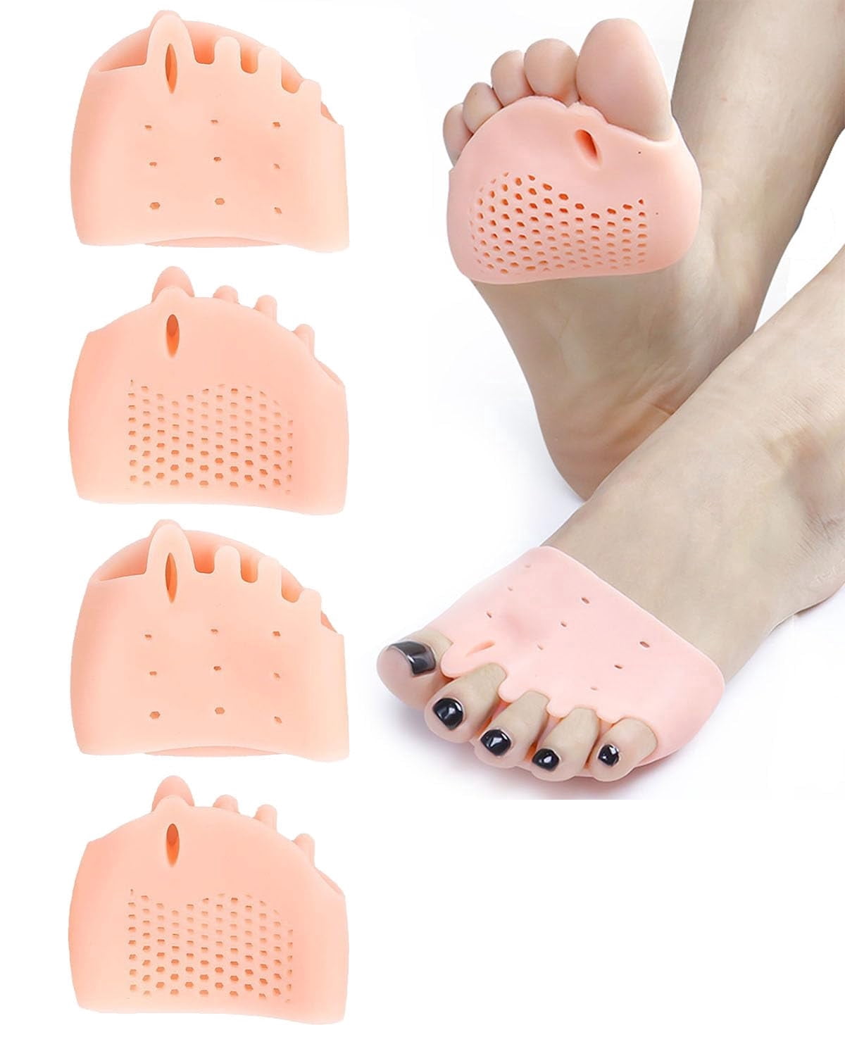 3-in-1 Pro Toe Straighteners, Soft Silicone Forefoot Sleeves for Toe Spacing, Cushioning and Everyday Footwear