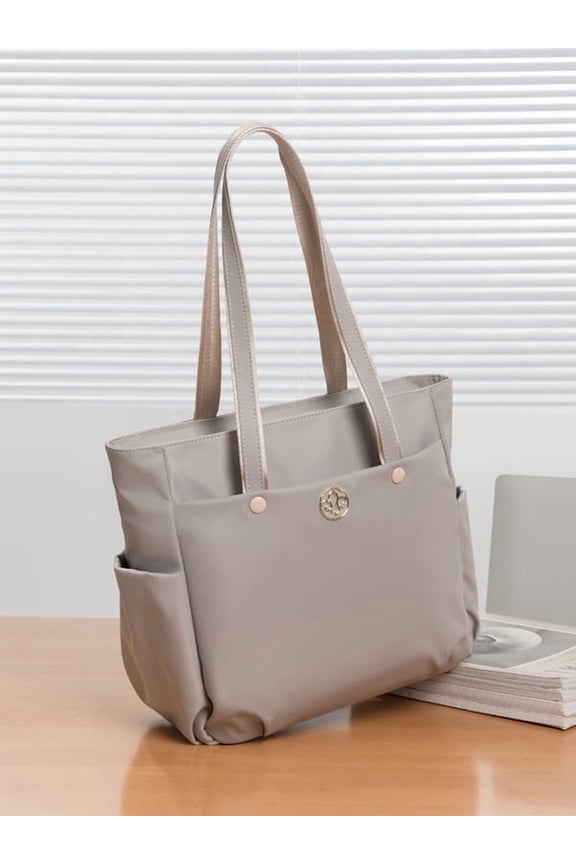 Back to School Water Resistant Multi Pocket Office Tote Bag, Spacious 15.6 Inch Student Laptop Shoulder Purse for Women, Light Taupe Gray