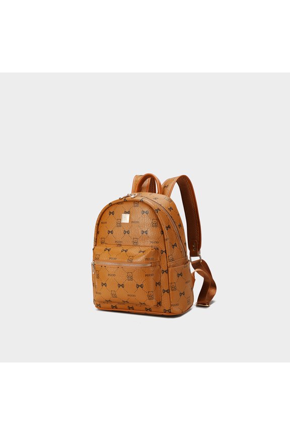 Bear Bow Print Mini Backpack, 3-Way Handheld Single Shoulder Rucksack for Women, Small Coffee Brown