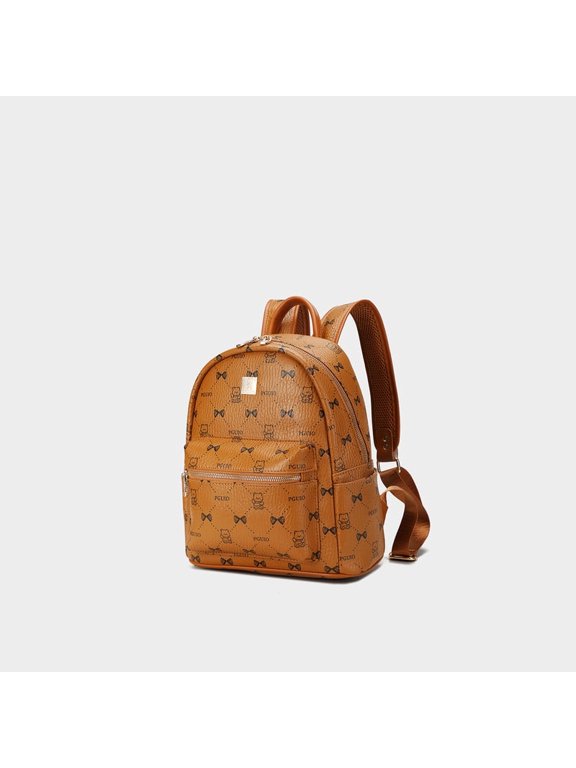 Bear Bow Print Mini Backpack, 3-Way Handheld Single Shoulder Rucksack for Women, Small Coffee Brown