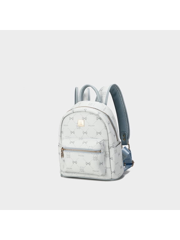 Bear Bow Print Mini Backpack, 3-Way Handheld Single Shoulder Rucksack for Women, Small Light Blue
