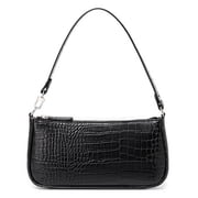 Alikpop Croc-Embossed PU Shoulder Bag, Retro 90s Style Underarm Purse with Back Pocket for Women, Black