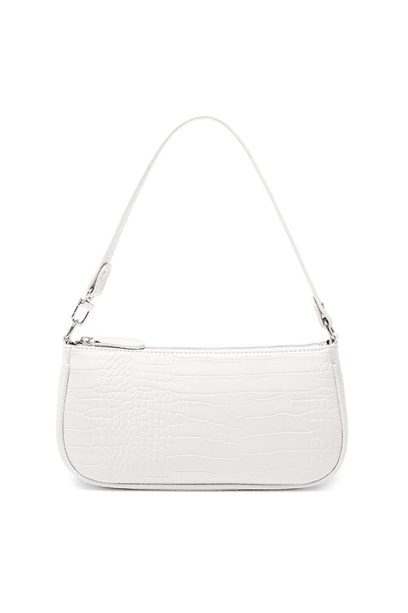 Croc-Embossed PU Shoulder Bag, Retro 90s Style Underarm Purse with Back Pocket for Women, White