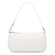 Alikpop Croc-Embossed PU Shoulder Bag, Retro 90s Style Underarm Purse with Back Pocket for Women, White