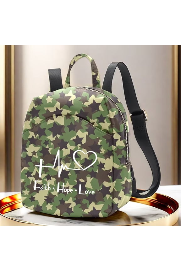 Faith Hope Love Camouflage Pattern Y2k Mini Backpack For Women Small Backpack Purse For Ladies Cute Bookbag Travel Shoulder Bag With Charm