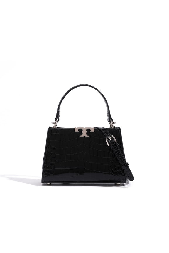 Glossy Croc Print Mini Handbag, 2 Ways Hand Shoulder Crossbody Purse, Solid Black