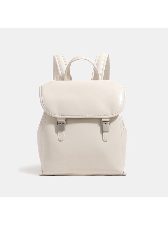 Glossy Synthetic Leather Large Flap Backpack, 3-Way Handheld Single Shoulder Double Shoulder Daypack, Off White Large