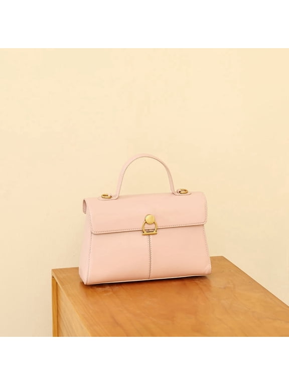 Gold Clasp Structured Top-handle Bag, Removable Adjustable Strap Elegant Women Shoulder Crossbody Purse, Cherry Pink