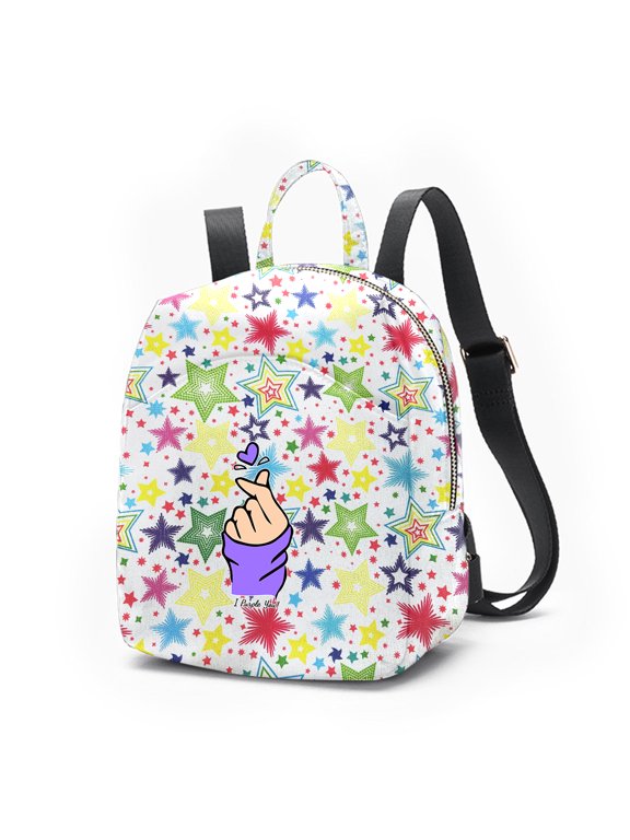 I Purple you Heart Hand White Pentagram Painting Pattern Y2k Mini Backpack For Women Small Backpack Purse For Ladies Cute Bookbag Travel Shoulder Bag With Charm