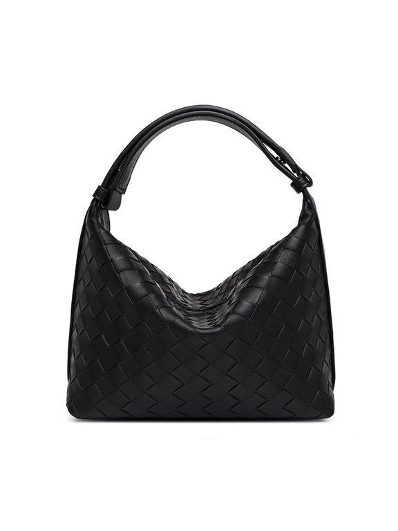 Intrecciato Weave PU Hobo Shoulder Bag, Adjustable Strap Underarm Purse for Women, Black