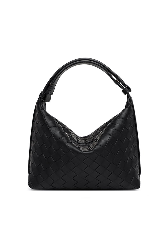 Intrecciato Weave PU Hobo Shoulder Bag, Adjustable Strap Underarm Purse for Women, Black