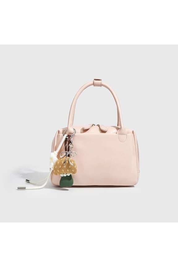Kawaii Mushroom Pendant Boston Purse, Multi Wear Style Fashion Shoulder Handbag for Women, Pink