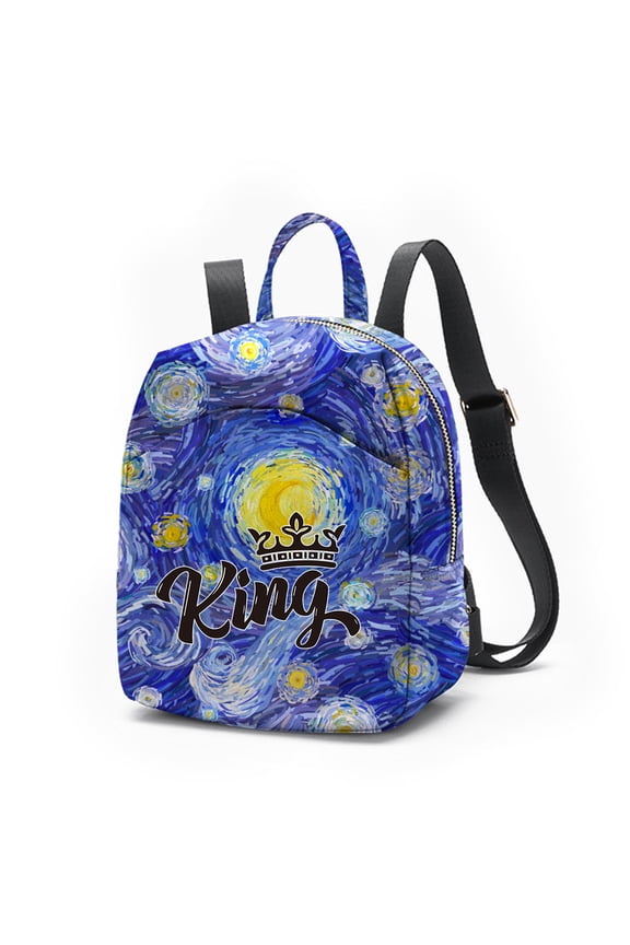 King Blue Starry Sky Van Gogh Oil Painting Pattern Y2k Mini Backpack For Women Small Backpack Purse For Ladies Cute Bookbag Travel Shoulder Bag With Charm