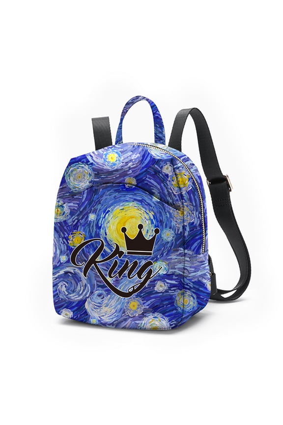 King Blue Starry Sky Van Gogh Oil Painting Pattern Y2k Mini Backpack For Women Small Backpack Purse For Ladies Cute Bookbag Travel Shoulder Bag With Charm
