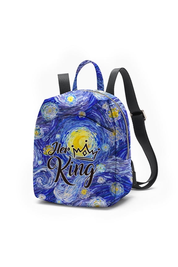 "Her King" Starry Night Mini Backpack, Van Gogh Oil Painting Print Small Purse for Women