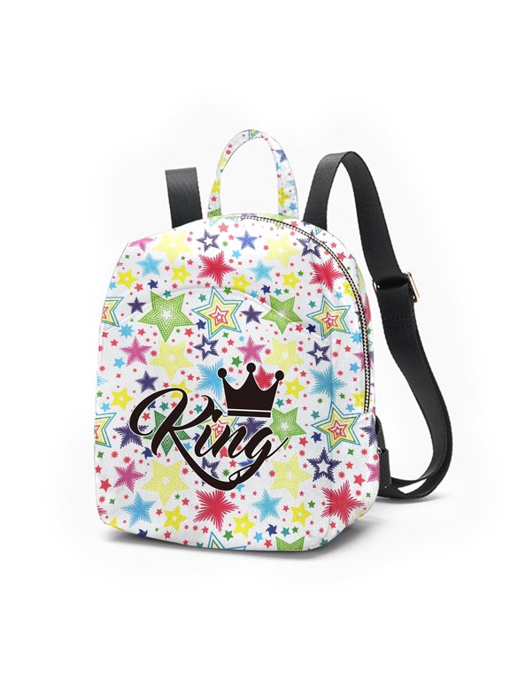 King Star Print Mini Backpack, Colorful Star Pattern Small Purse for Women