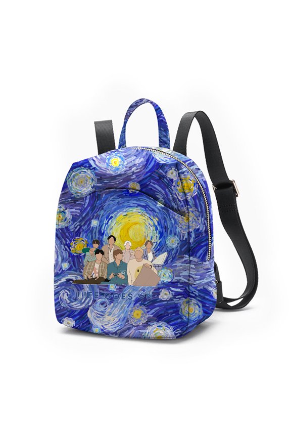 Life Goes On Blue Starry Sky Van Gogh Oil Painting Pattern Y2k Mini Backpack For Women Small Backpack Purse For Ladies Cute Bookbag Travel Shoulder Bag With Charm