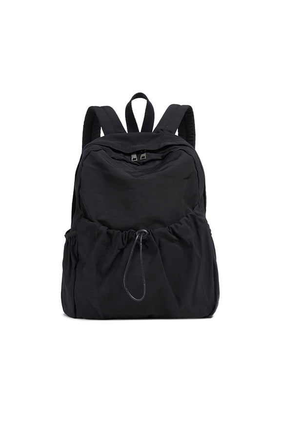 Lightweight Nylon Drawstring Backpack, Ultra-Light Casual Daypack for Women, Black
