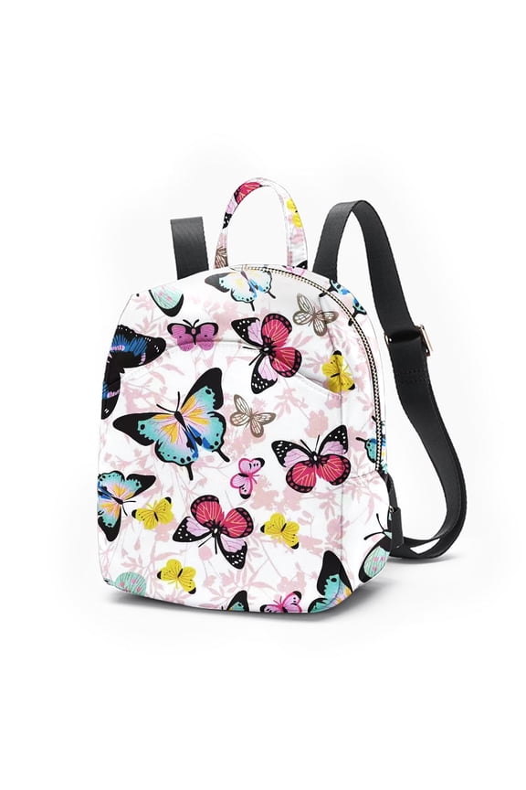 Butterfly Print Mini Backpack Purse, White Multicolor Floral Y2K Small Daypack for Women