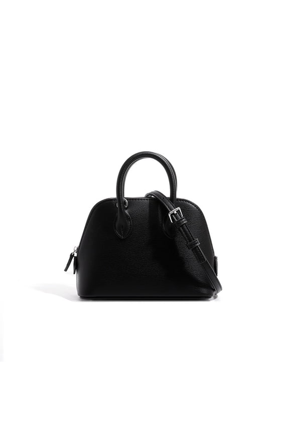 Mini Dome Shell Handbag, 2 Ways Hand Crossbody Leather Purse, Black